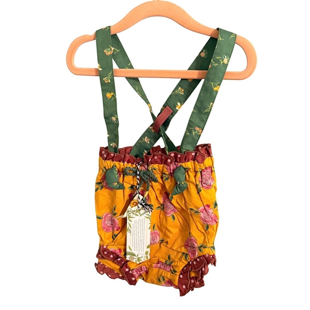 Matilda Jane Clothing Girls Yellow Rose Suspenders Romper‎ Bloomer Shorts 12 18m